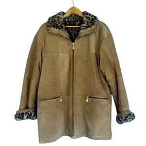 Winlit New York vintage‎ leather women’s jacket cheetah print Reversible Sherpa